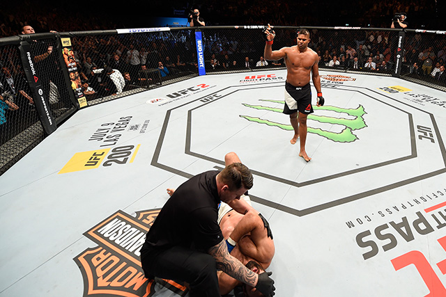 ROTTERDAM, NETHERLANDS - MAY 08: (R-L) Alistair Overeem celebrates his victory over Andrei Arlovski in their heavyweight bout during the UFC Fight Night event at Ahoy Rotterdam on May 8, 2016 in Rotterdam, Netherlands. (Photo by Josh Hedges/Zuffa LLC/Zuffa LLC via Getty Images)
