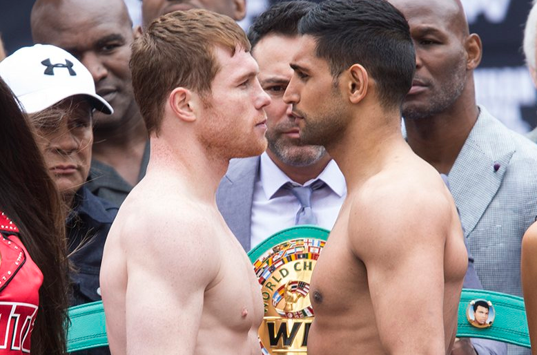 canelo vs Khan Weigh in